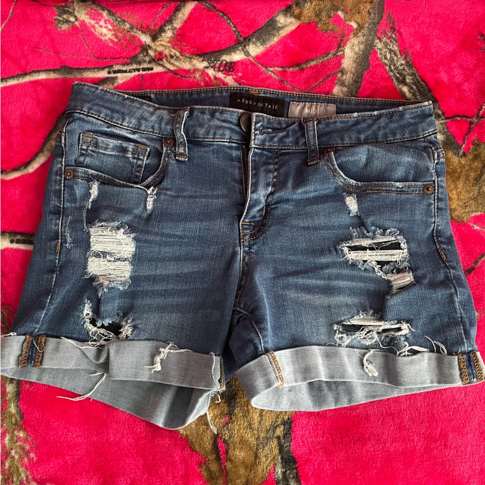Distressed Denim Shorts with Cuffed Hem